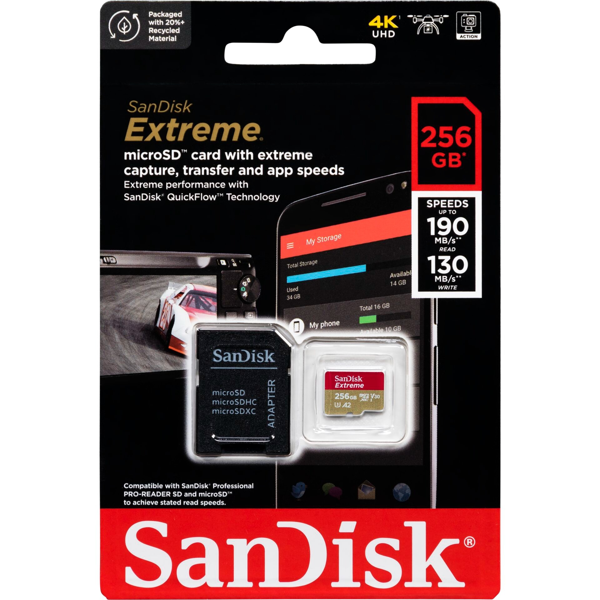 SanDisk Extreme microSDXC 256GB A2 V30 UHS-I U3 memorijska kartica